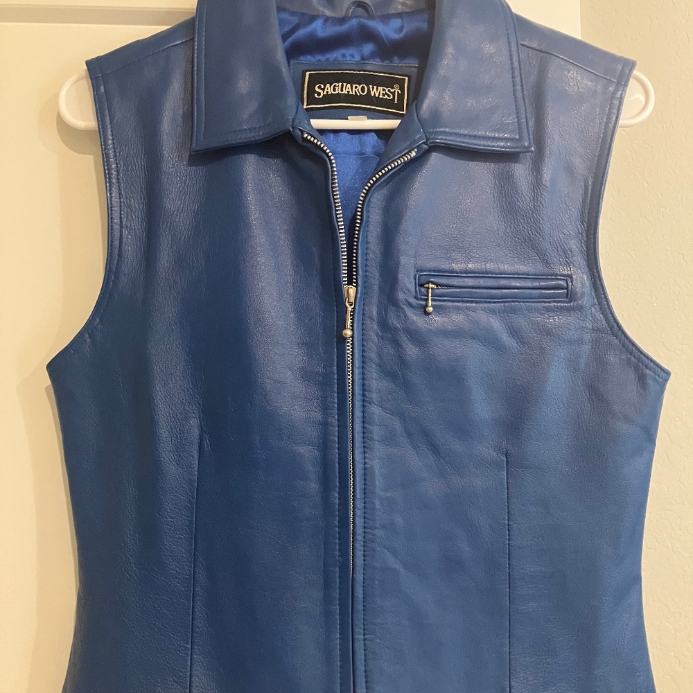 Blue leather vest